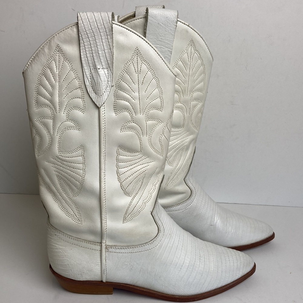 Vintage Brass Plum White Genuine Leather Cowboy Boots 6.5 Rodeo 80’s Rockabilly - Picture 4 of 16